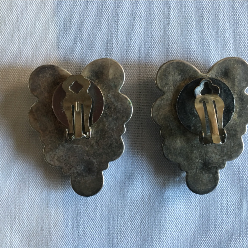 Vintage Silver Clip-On Earrings with Rhinestones - Picture 2 of 2